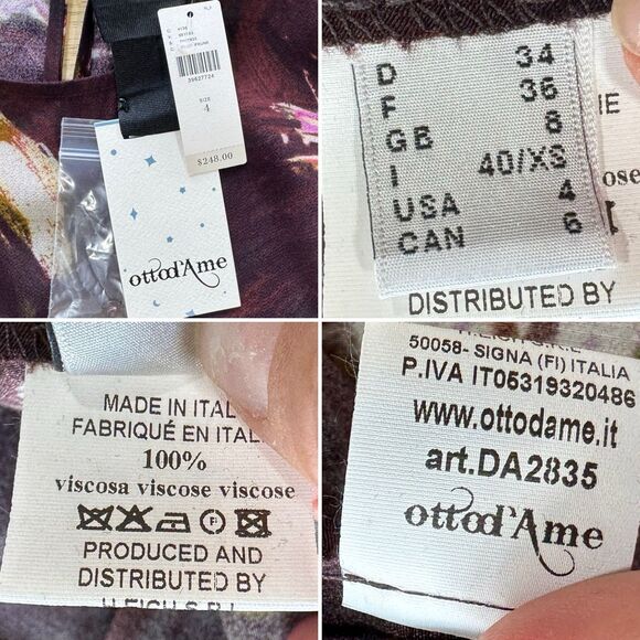 Anthropologie Ottod'Ame Plum Painted Floral Midi Dress Sz. US4 /IT40 XS NWT $248 - Picture 12 of 12